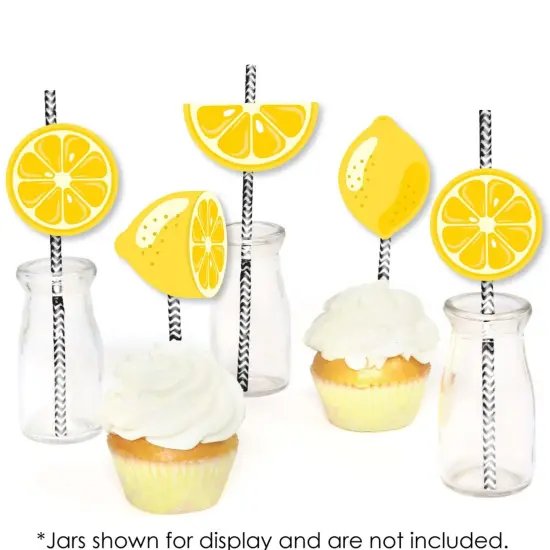 Big Dot of Happiness So Fresh - Lemon - Paper Straw Decor - Citrus Lemonade Party Striped Decorative Straws - Set of 24 {6}