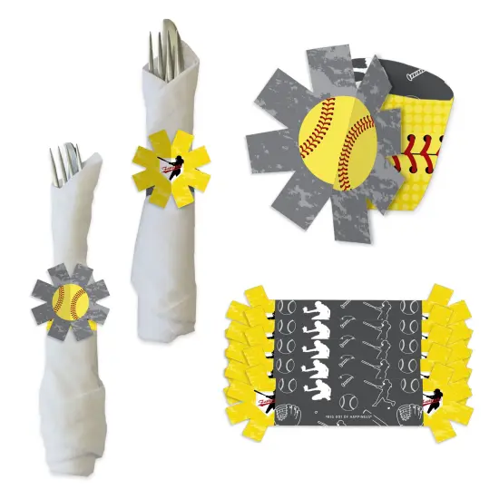 Big Dot of Happiness Grand Slam - Fastpitch Softball - Birthday Party or Baby Shower Paper Napkin Holder - Napkin Rings - Set of 24 {1}