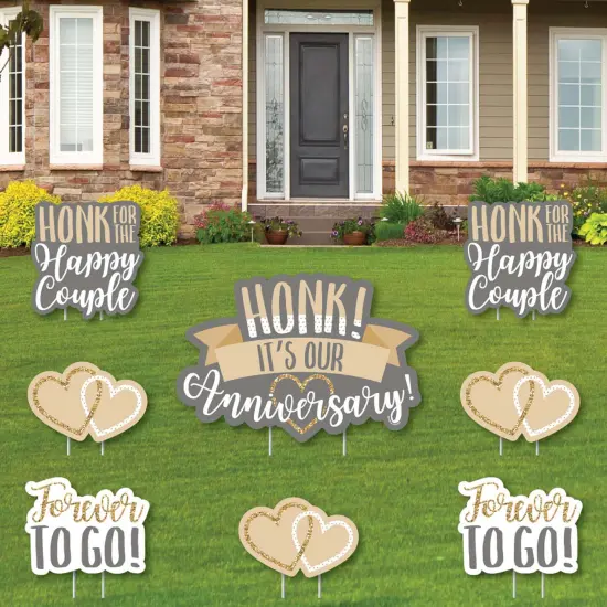 Big Dot of Happiness Honk, It's Our Anniversary - Yard Sign and Outdoor Lawn Decorations - Gold and Silver Wedding Anniversary Yard Signs - Set of 8 {1}
