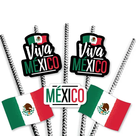 Big Dot of Happiness Viva Mexico - Paper Straw Decor - Mexican Independence Day Party Striped Decorative Straws - Set of 24 {7}