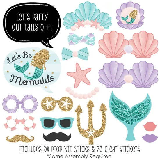 Big Dot of Happiness Let's Be Mermaids - Baby Shower or Birthday Party Photo Booth Props Kit - 20 Count {3}