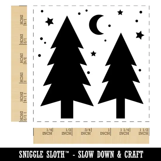 Evergreen Trees Night Sky Self-Inking Rubber Stamp Ink Stamper Blue {1}