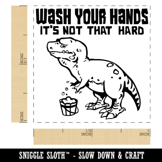 Wash Your Hands Sad Tyrannosaurus Rex Dinosaur Self-Inking Rubber Stamp Ink Stamper Lime Green {1}