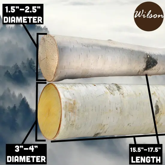 Wilson Decorative White Birch Logs, Natural Bark Wood Home Décor - 15.5-17.5" in Length 1.5"-4" Dia. (Set of 6) {6}