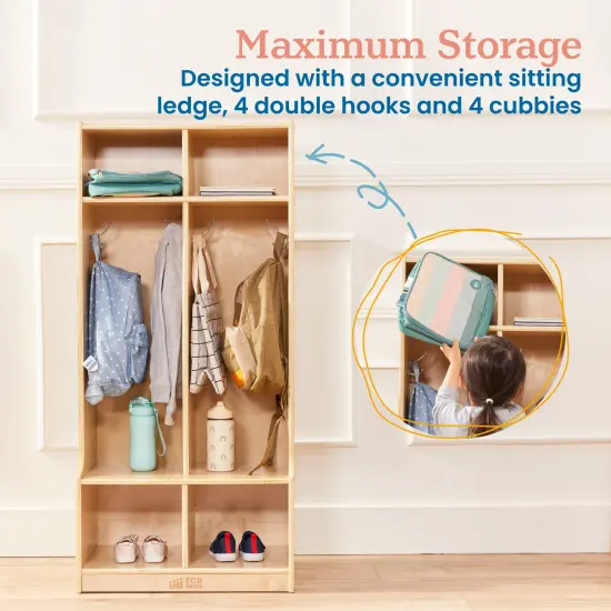 2-Section Coat Locker with Bench, Classroom Furniture Natural {4}