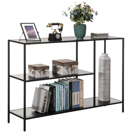 Modern Display Metal Console Table with Open Shelfs, for Dining, Entryway and Hallway, Black {5}