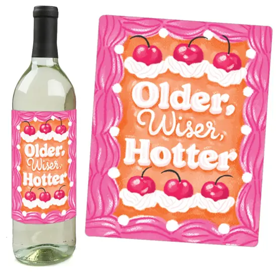 Big Dot of Happiness Hot Girl Bday - Vintage Cake Birthday Party Decorations for Women and Men - Wine Bottle Label Stickers - Set of 4 {3}