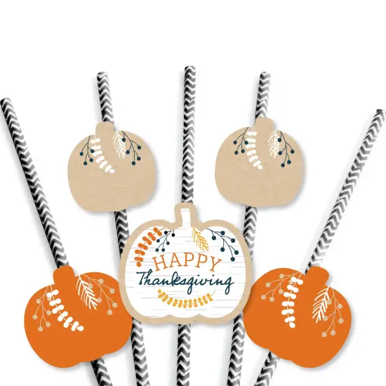Big Dot of Happiness Happy Thanksgiving - Paper Straw Decor - Fall Harvest Party Striped Decorative Straws - Set of 24 {3}
