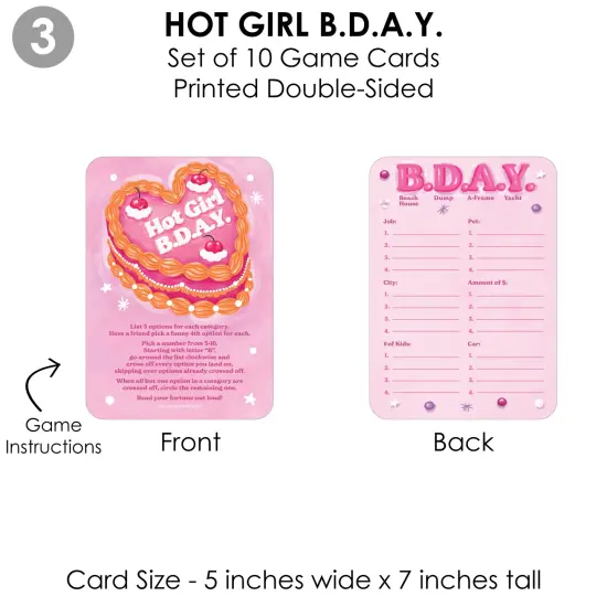 Big Dot of Happiness Hot Girl Bday - 4 Vintage Cake Birthday Party Games - 10 Cards Each - Gamerific Bundle {7}