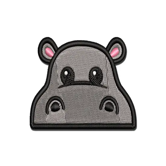 Peeking Hippopotamus Multi-Color Embroidered Iron-On or Hook & Loop Patch Applique {1}
