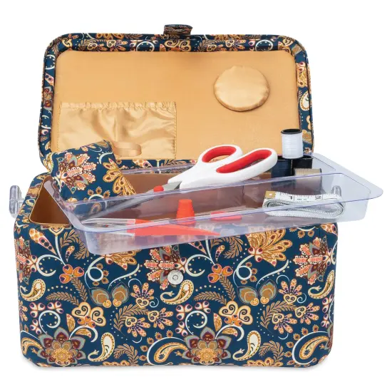 Singer Premium Sewing Basket Kit - Navy Paisley, 11-5/8" x 6-5/8" x 7" {1}