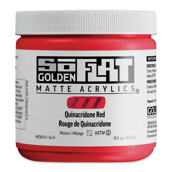 Golden SoFlat Matte Acrylic Paint - Quinacridone Red, 118 ml, Jar {1}