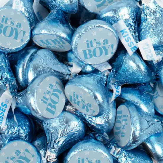 Blue It's a Boy Baby Shower Candy Party Favors (Choose 100 Pcs Milk Chocolate Hershey's Kisses, 40 Pcs Wrapped Miniatures or Both) {1}