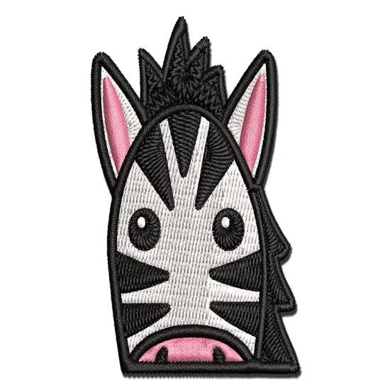 Peeking Zebra Multi-Color Embroidered Iron-On or Hook & Loop Patch Applique {1}