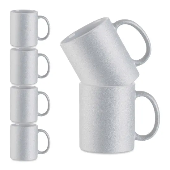 Craft Express Sublimation Printing Ceramic Mug - 11 oz, Silver Glitter, Pkg of 6 {1}