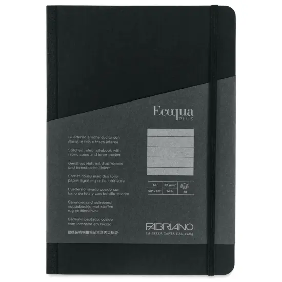 Fabriano Ecoqua Plus Fabric-Bound Notebook - Black, 5-4/5" x 8-1/4", Lined {1}