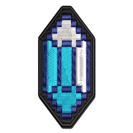 Pixel Gem Diamond Emerald Rupee RPG Game Multi-Color Embroidered Iron-On or Hook & Loop Patch Applique {1}