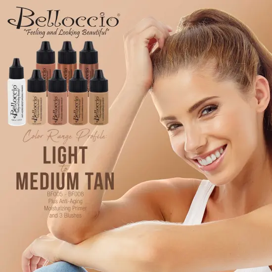 Belloccio Professional Beauty Airbrush Cosmetic Makeup System with 4 Medium Shades of Foundation in 1/4 oz Bottles {4}