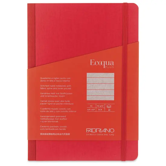 Fabriano Ecoqua Plus Fabric-Bound Notebook - Red, 5-4/5" x 8-1/4", Lined {1}