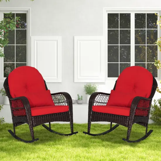 Costway 2PCS Patio Wicker Rocking Chair W/Seat Back Cushions & Lumbar Pillow Balcony {7}