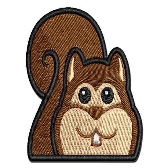 Peeking Squirrel Multi-Color Embroidered Iron-On or Hook & Loop Patch Applique {1}