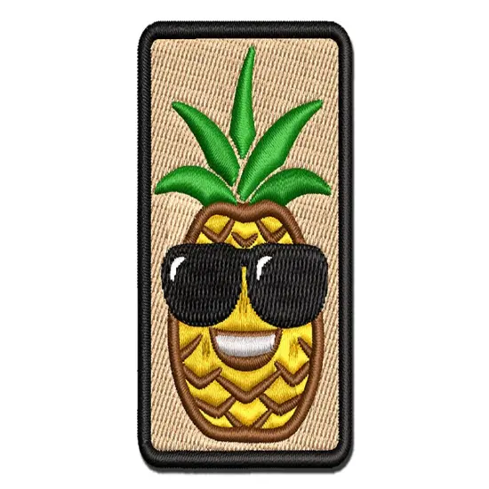 Pineapple with Sunglasses Multi-Color Embroidered Iron-On or Hook & Loop Patch Applique {1}