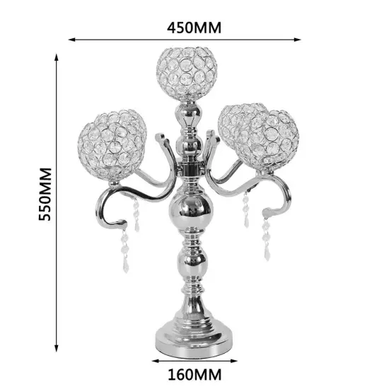 5-Arm Crystal Candelabra Wedding Candle Holder Silver {5}