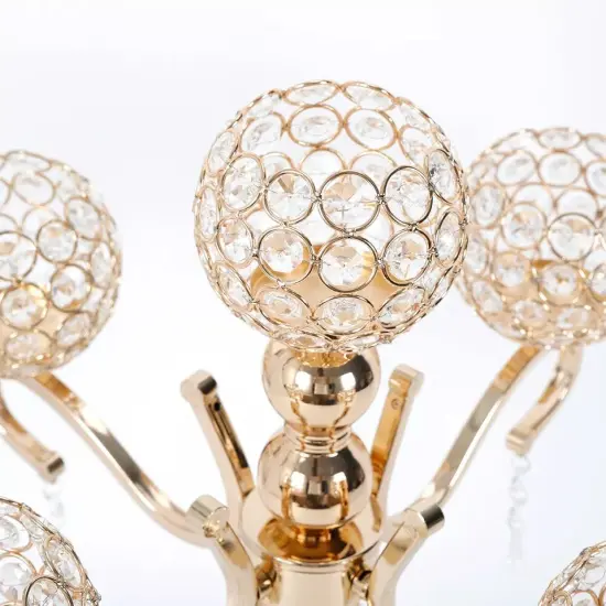 5-Arm Crystal Candelabra Wedding Candle Holder Gold {2}