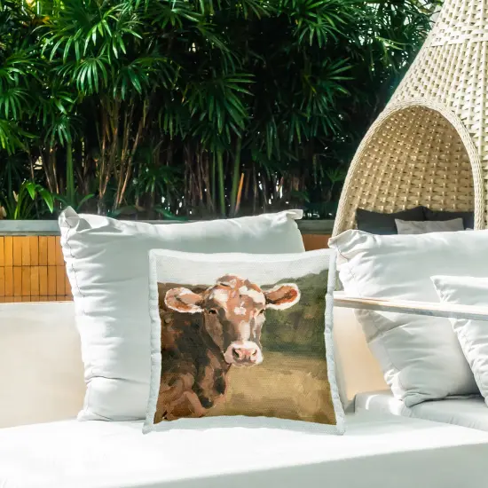 Stupell Industries Traditional Cow Portrait Outdoor Printed Pillow {2}
