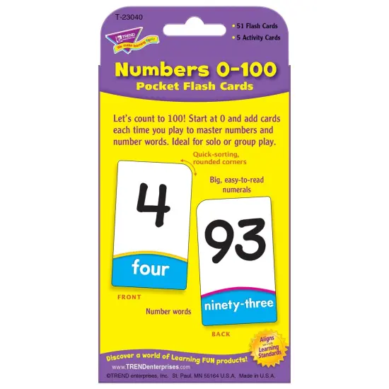 Numbers 0-100 Pocket Flash Cards, 6 Packs {3}