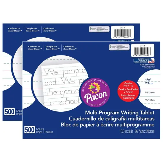 Multi-Program Handwriting Paper, 1-1/8" Ruled (Long Way), White, 10-1/2" x 8", 500 Sheets Per Pack, 2 Packs {1}