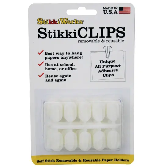 StikkiCLIPS&trade; Adhesive Clips, White, 20 Per Pack, 6 Packs {2}
