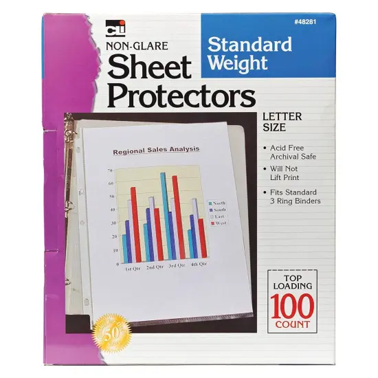 Sheet Protectors, Standard Weight, Letter Size, Non-Glare, 100 Per Box, 2 Boxes {3}