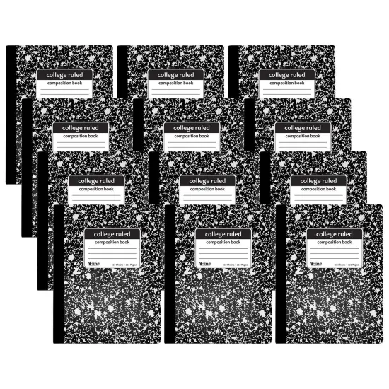Composition Notebook, 100 Page, College Ruled, Black Marble, Pack of 12 {1}