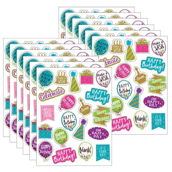 Confetti Happy Birthday Stickers, 120 Per Pack, 12 Packs {1}