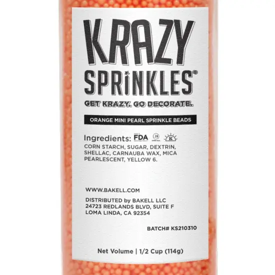 Krazy Sprinkles - Orange Pearl Mini Beads (1/2 Cup, 1x Jar) for Cakes, Ice Cream & Cookies {4}