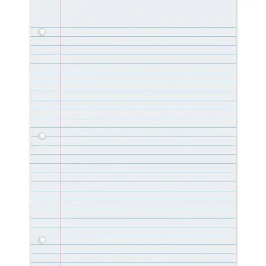 Composition Paper, White, 3-Hole Punched, Red Margin, 0.375" Ruled, 8-1/2" x 11", 500 Sheets Per Pack, 2 Packs {2}