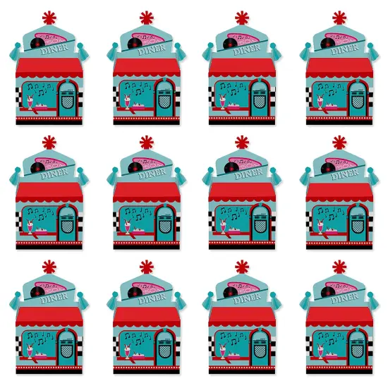 Big Dot of Happiness 50's Sock Hop - Treat Box Party Favors - 1950s Rock N Roll Party Goodie Gable Boxes - Set of 12 {6}