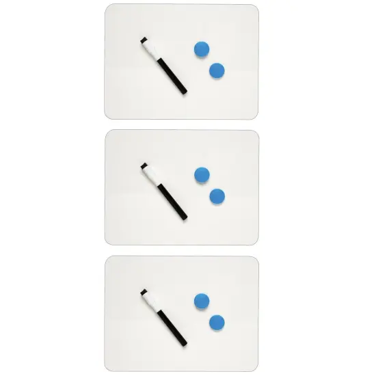 Magnetic Dry Erase Board, Two Sided, Plain/Plain, 9" x 12", Pack of 3 {1}