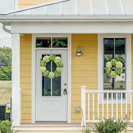 24" Verdant Mix Hydrangea Wreath - Realistic Silk Flowers & Grapevine Ring for Home & Event Decor by Floral Home&reg; {4}