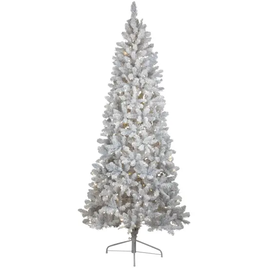 Northlight Pre-Lit Slim Flocked White Pine Artificial Christmas Tree - 7.5' - Warm White LED Lights {3}