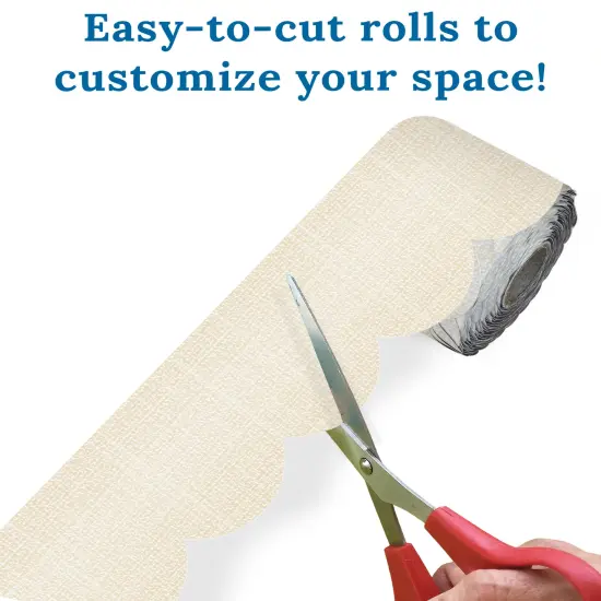 Carson Dellosa Farmhouse 65Ft of White Linen Bulletin Board Borders, 1 Roll of Scalloped Trim for Rolling Whiteboard, Cork and Posterboard, Party, Office Decorations, and Classroom Decor {4}