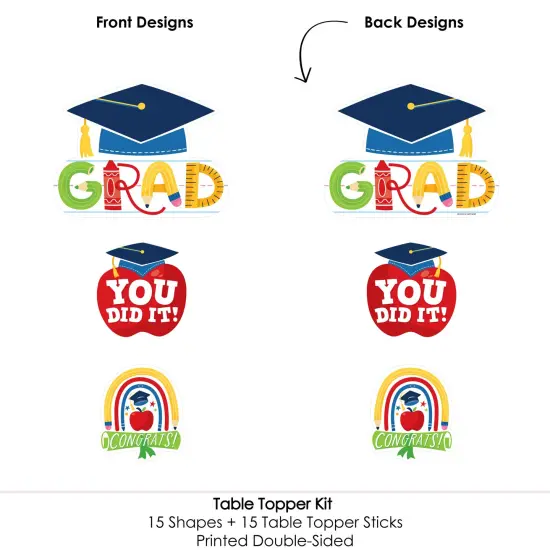 Big Dot of Happiness Elementary Grad - Kids Graduation Party Centerpiece Sticks - Table Toppers - Set of 15 {6}