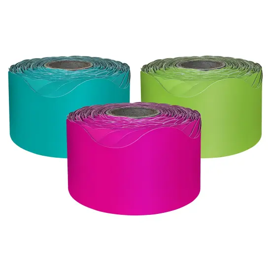 Carson Dellosa 3 Rolls of 195 Ft Scalloped Bulletin Board Borders, Lime Green, Hot Pink, and Teal Classroom Borders for Bulletin Board & Classroom D&eacute;cor, 65 Ft Per Bulletin Board Trim Roll {1}