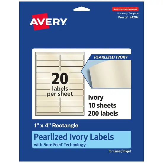 Avery Pearlized Ivory Rectangle Labels with Sure Feed Technology, 1" x 4" {7}