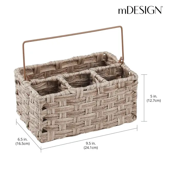 mDesign Plastic Woven Divided Cutlery Storage Organizer Caddy Tote {3}