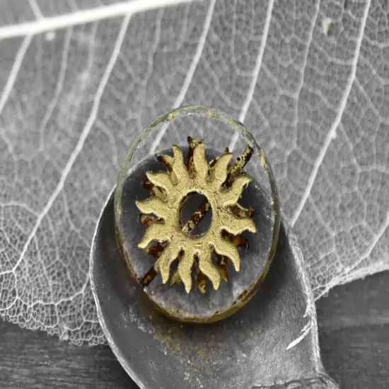 21mm Gold Washed Crystal Picasso Table Cut Sun Design Coin Beads - 2 Beads {3}