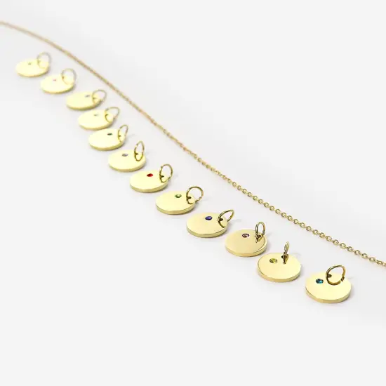 18k PVD Coated CZ Birthstone Polished Stainless Steel Round Pendant August/Peridot {4}