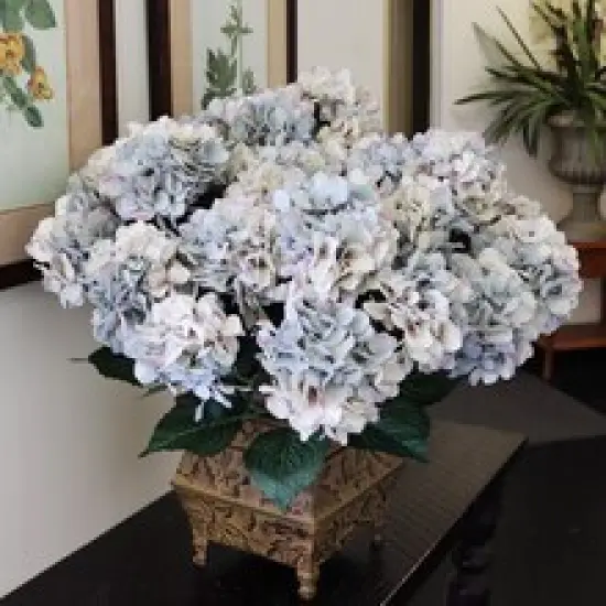 UV Mixed Blue Hydrangea Bush with 7 Silk Flowers & Leaves by Floral Home&reg; {3}
