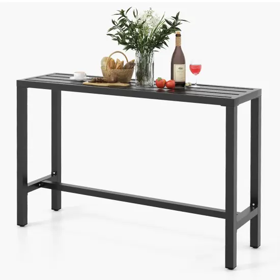 Costway Outdoor Metal Bar Table Patio Rectangular Counter Height Dining Table Black {8}